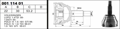 Joint Kit, drive shaft , POLO 53X22X30 (302796)