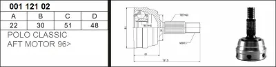 Drive Shaft, outer axle, HEAD POLO CLS AFT 96> 81X53X22X30X130 (302 118)