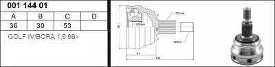 Drive Shaft, outer axle, HEAD GOLF-BORA 1.6 53X36X30 (302962)