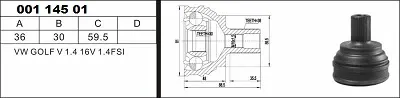 Drive Shaft, outer axle, HEAD CADDY III-GOLF V 30X36X59.5(304327)