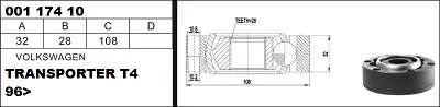 Axle Head , Inner  T4 2,4-2,5 TDI 28X32X108(302464)