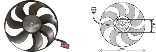 Fan, engine cooling GOLF V CADDY III GOLF V PASSAT 05> 12V 295 MM