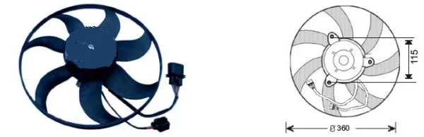 Fan, engine cooling CADDY III GOLF V 12V 360MM