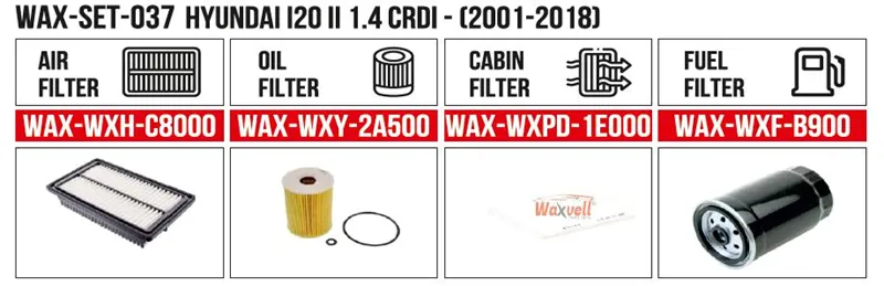 Filter Set HYUNDAI i20 II 1.4 CRDi - (2001-2018) (Air+Oil+Cabin+Fuel)