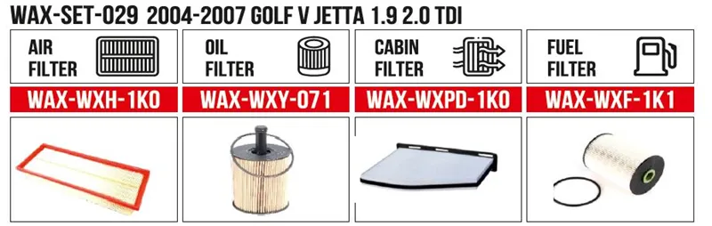 Filter Set 2004-2007 GOLF V JETTA 1.9 2.0 TDI (Air+Oil+Cabin+Fuel)