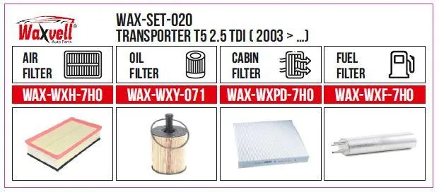 Filter Set TRANSPORTER T5 2.5 TDI ( 2003 -) (Air+Oil+Cabin+Fuel)