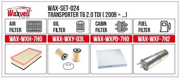 Filter Set TRANSPORTER T6 2.0 TDI ( 2009 -) (Air+Oil+Cabin+Fuel)
