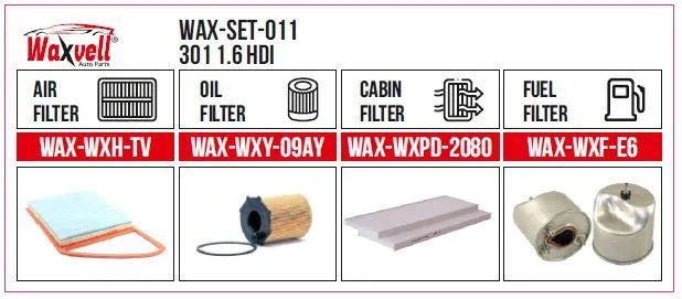 Filter Set 301 1.6 Hdı (2009-) (Air+Oil+Cabin+Fuel)