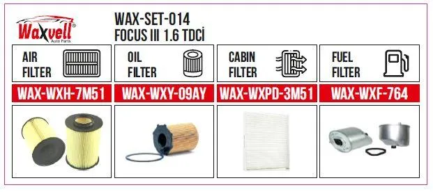 Filter Set FOCUS III 1.6 TDCİ (2002 -) (Air+Oil+Cabin+Fuel)
