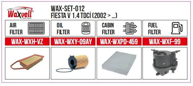 Filter Set FİESTA V 1.4 TDCİ (2002 -) (Air+Oil+Cabin+Fuel)